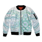 Australian Indigenous Aboriginal Art Sleeve Zip Bomber Jacket Vivid Pastel Teal Green