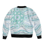 Australian Indigenous Aboriginal Art Sleeve Zip Bomber Jacket Vivid Pastel Teal Green
