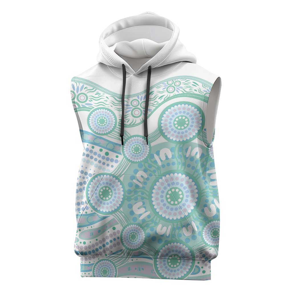 Australian Indigenous Aboriginal Art Sleeveless Hoodie Vivid Pastel Teal Green