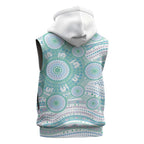 Australian Indigenous Aboriginal Art Sleeveless Hoodie Vivid Pastel Teal Green