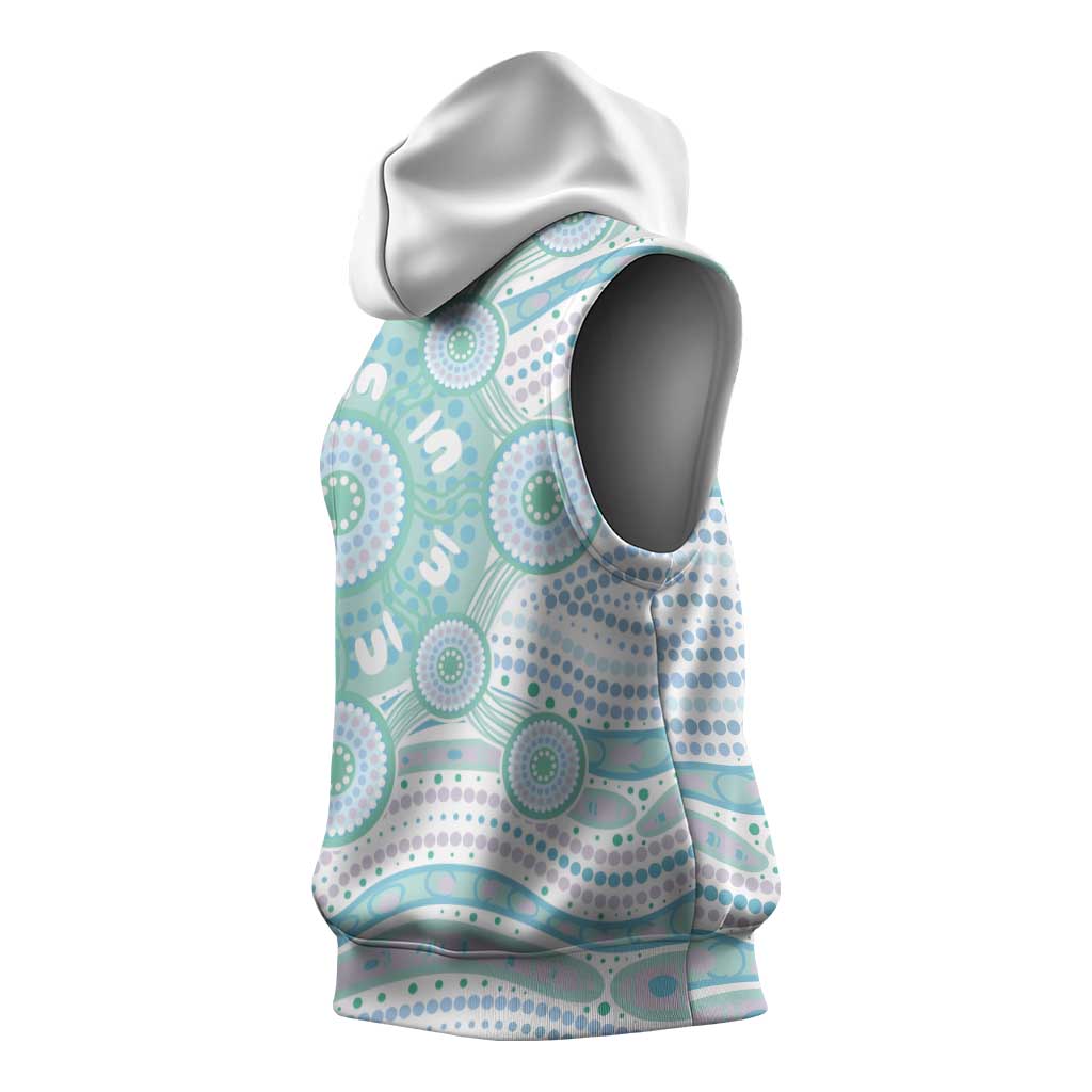 Australian Indigenous Aboriginal Art Sleeveless Hoodie Vivid Pastel Teal Green