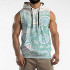 Australian Indigenous Aboriginal Art Sleeveless Hoodie Vivid Pastel Teal Green