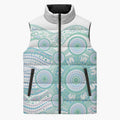 Australian Indigenous Aboriginal Art Sleeveless Puffer Jacket Vivid Pastel Teal Green
