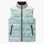 Australian Indigenous Aboriginal Art Sleeveless Puffer Jacket Vivid Pastel Teal Green