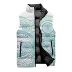Australian Indigenous Aboriginal Art Sleeveless Puffer Jacket Vivid Pastel Teal Green