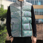 Australian Indigenous Aboriginal Art Sleeveless Puffer Jacket Vivid Pastel Teal Green
