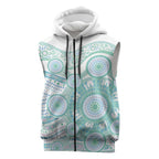 Australian Indigenous Aboriginal Art Sleeveless Zip Hoodie Vivid Pastel Teal Green