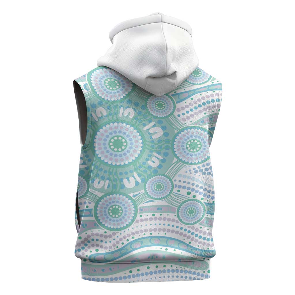Australian Indigenous Aboriginal Art Sleeveless Zip Hoodie Vivid Pastel Teal Green