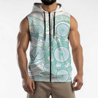Australian Indigenous Aboriginal Art Sleeveless Zip Hoodie Vivid Pastel Teal Green