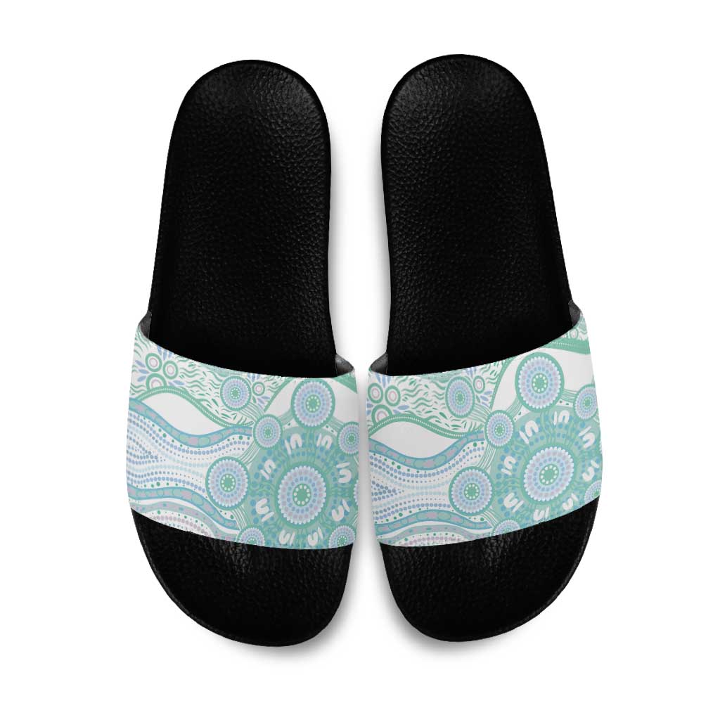 Australian Indigenous Aboriginal Art Slide Sandals Vivid Pastel Teal Green