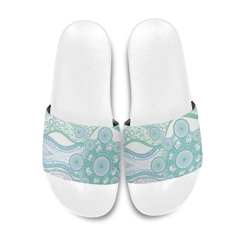 Australian Indigenous Aboriginal Art Slide Sandals Vivid Pastel Teal Green