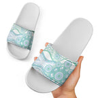 Australian Indigenous Aboriginal Art Slide Sandals Vivid Pastel Teal Green