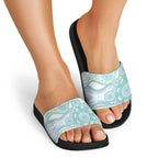 Australian Indigenous Aboriginal Art Slide Sandals Vivid Pastel Teal Green