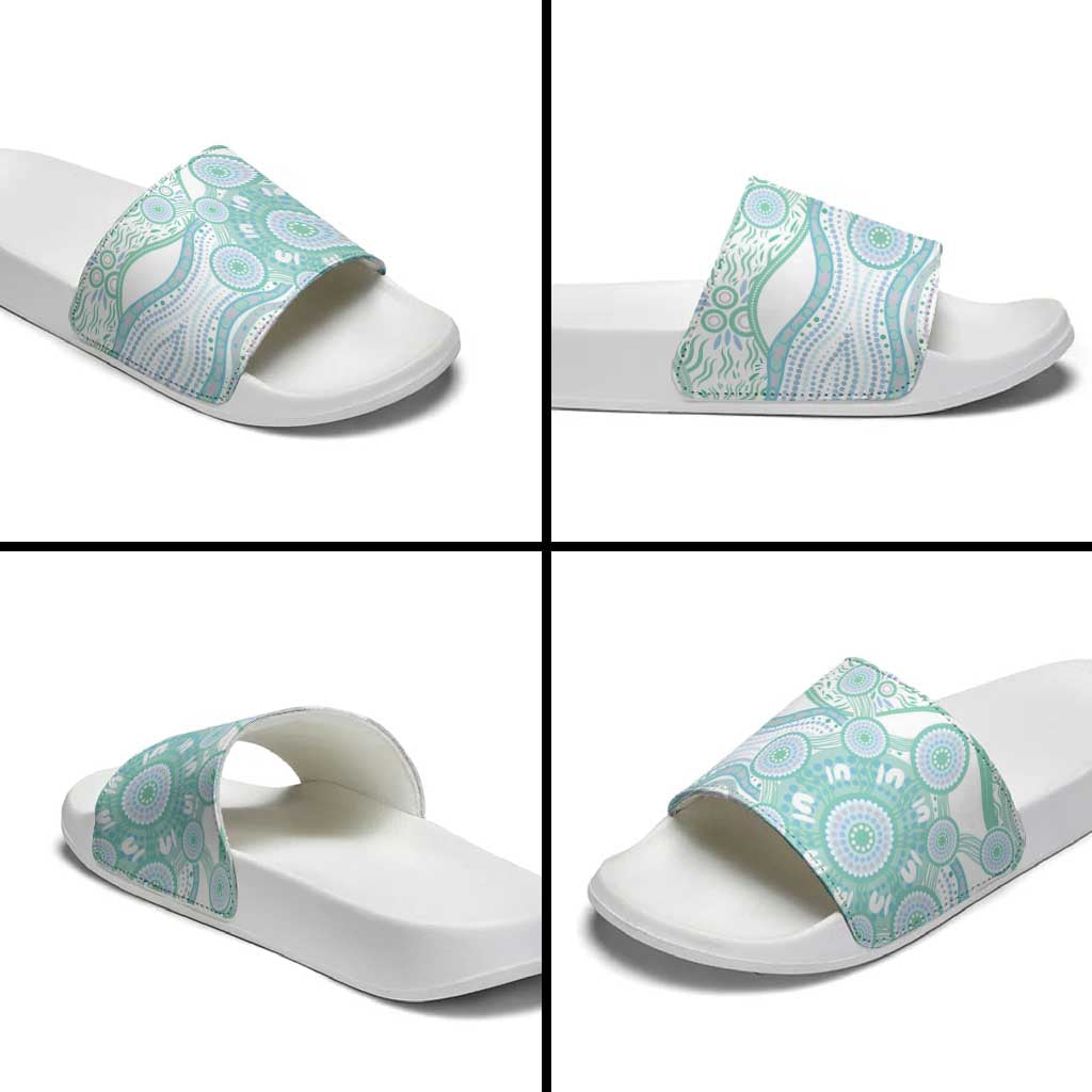Australian Indigenous Aboriginal Art Slide Sandals Vivid Pastel Teal Green