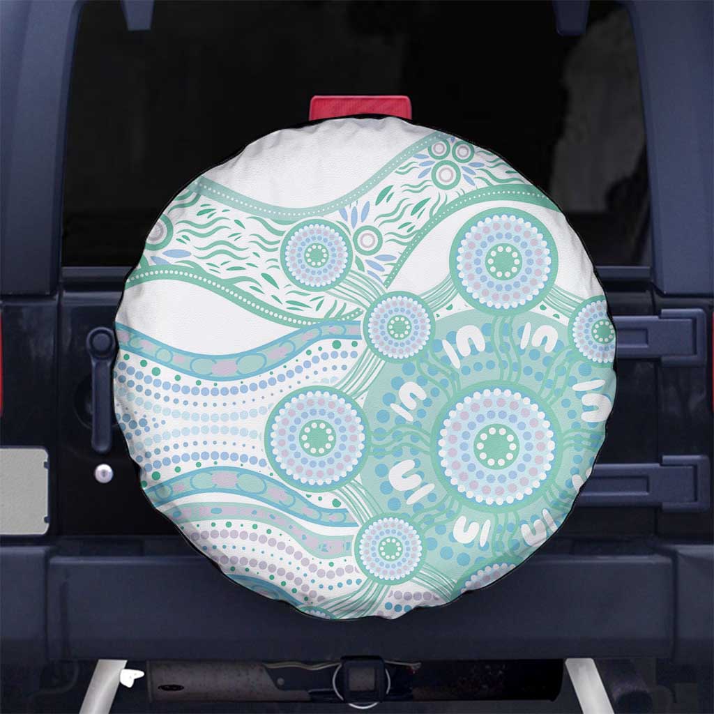 Australian Indigenous Aboriginal Art Spare Tire Cover Vivid Pastel Teal Green