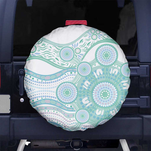 Australian Indigenous Aboriginal Art Spare Tire Cover Vivid Pastel Teal Green