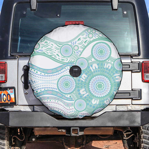 Australian Indigenous Aboriginal Art Spare Tire Cover Vivid Pastel Teal Green