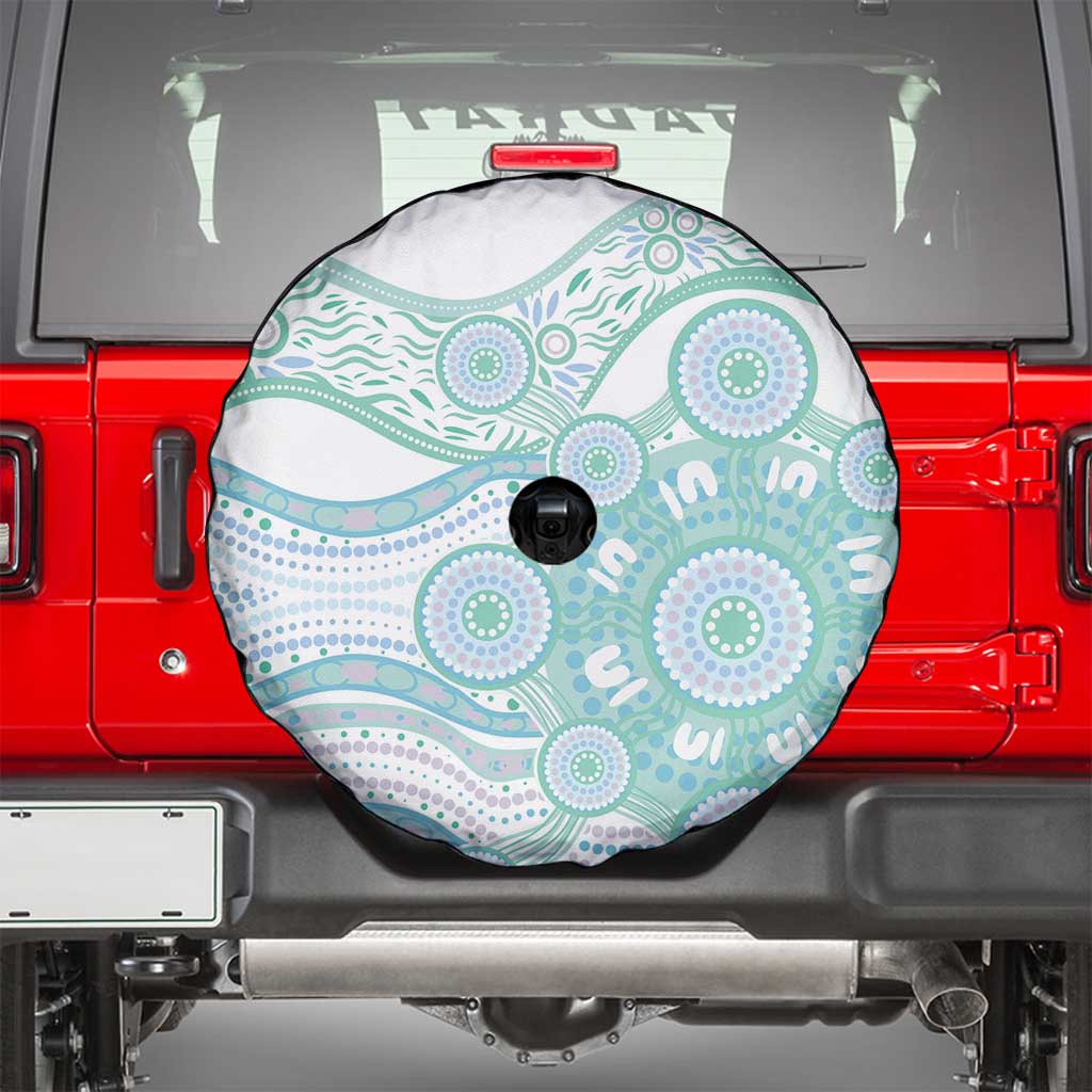 Australian Indigenous Aboriginal Art Spare Tire Cover Vivid Pastel Teal Green