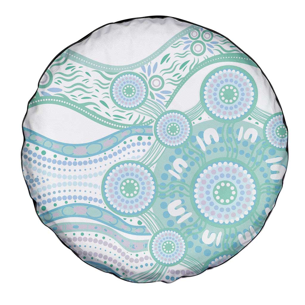 Australian Indigenous Aboriginal Art Spare Tire Cover Vivid Pastel Teal Green