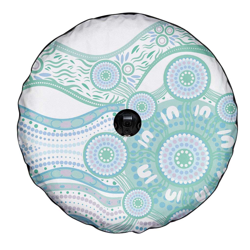 Australian Indigenous Aboriginal Art Spare Tire Cover Vivid Pastel Teal Green