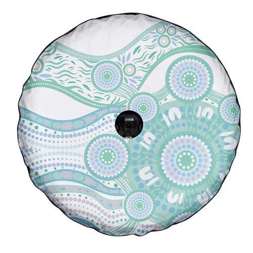 Australian Indigenous Aboriginal Art Spare Tire Cover Vivid Pastel Teal Green