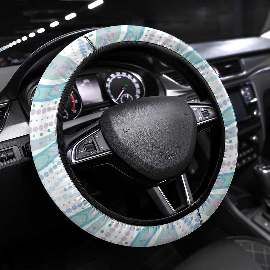 Australian Indigenous Aboriginal Art Steering Wheel Cover Vivid Pastel Teal Green