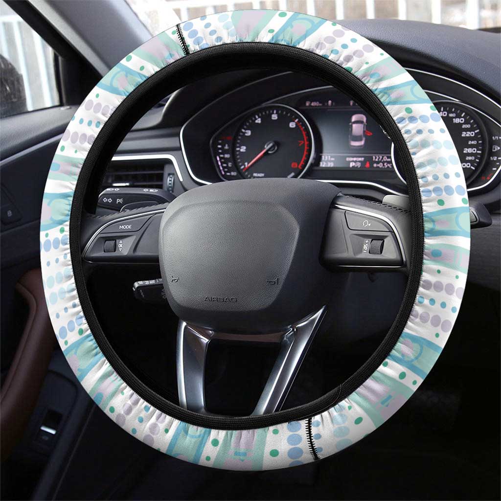 Australian Indigenous Aboriginal Art Steering Wheel Cover Vivid Pastel Teal Green