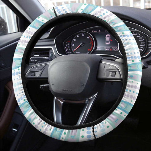 Australian Indigenous Aboriginal Art Steering Wheel Cover Vivid Pastel Teal Green