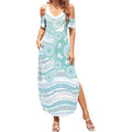 Australian Indigenous Aboriginal Art Summer Maxi Dress Vivid Pastel Teal Green