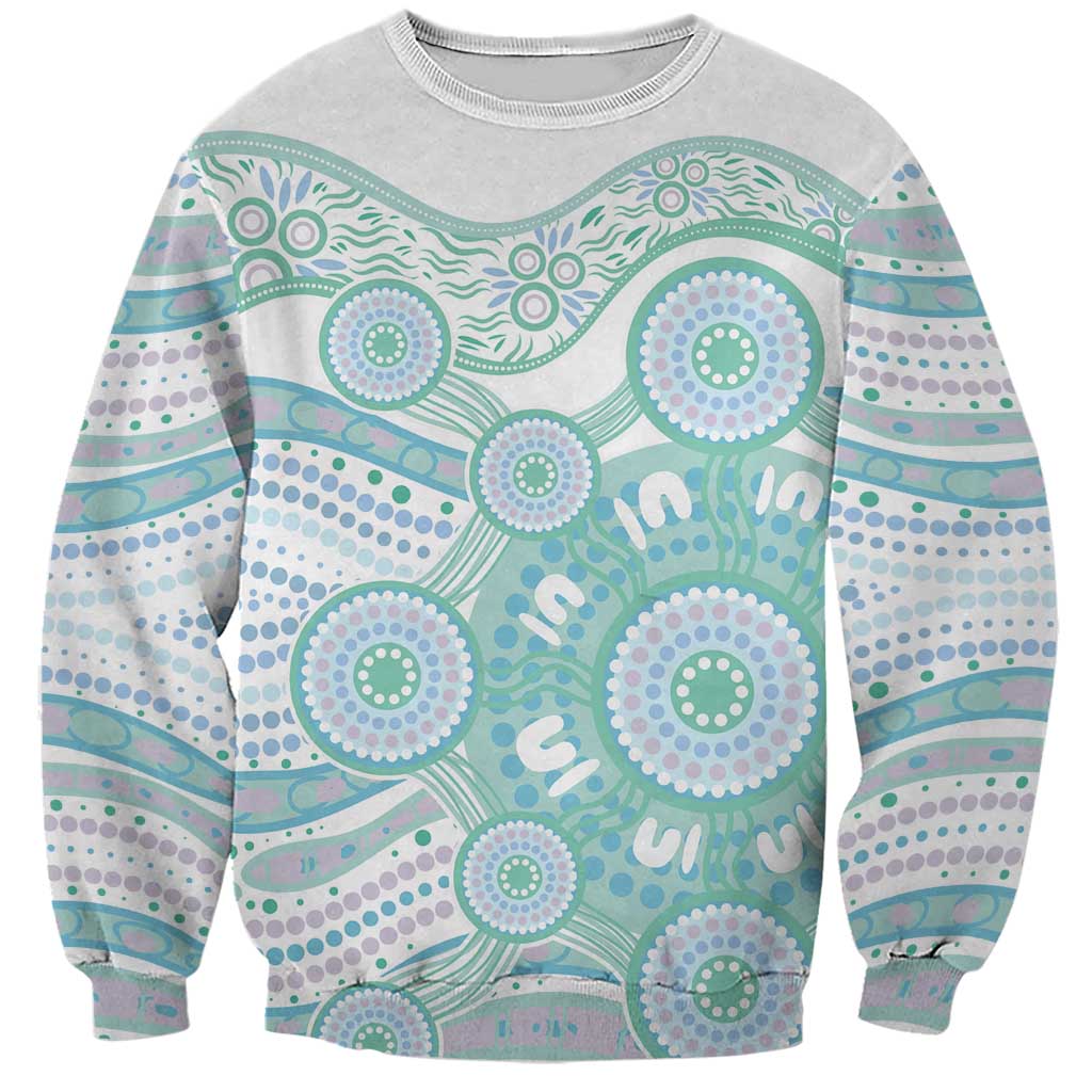 Australian Indigenous Aboriginal Art Sweatshirt Vivid Pastel Teal Green
