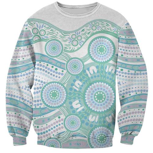 Australian Indigenous Aboriginal Art Sweatshirt Vivid Pastel Teal Green