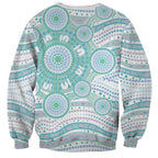 Australian Indigenous Aboriginal Art Sweatshirt Vivid Pastel Teal Green