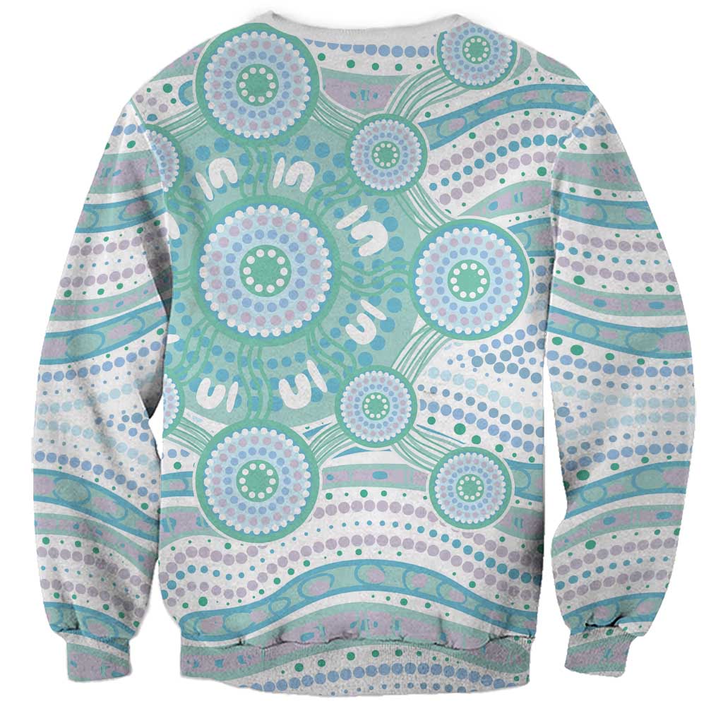 Australian Indigenous Aboriginal Art Sweatshirt Vivid Pastel Teal Green