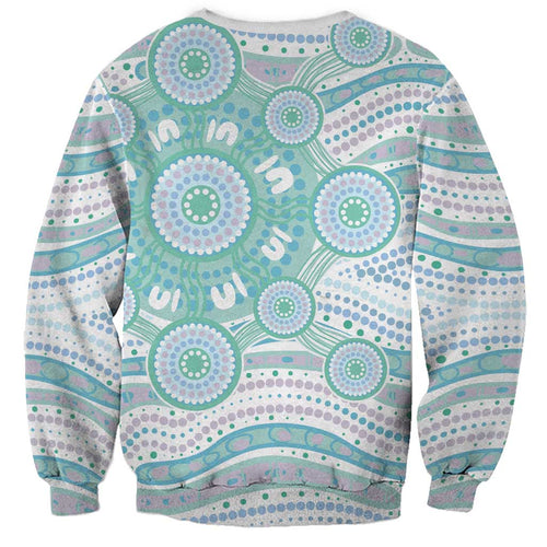 Australian Indigenous Aboriginal Art Sweatshirt Vivid Pastel Teal Green