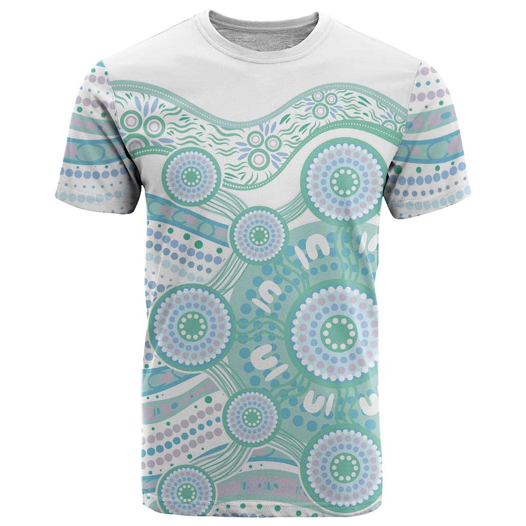 Australian Indigenous Aboriginal Art T Shirt Vivid Pastel Teal Green