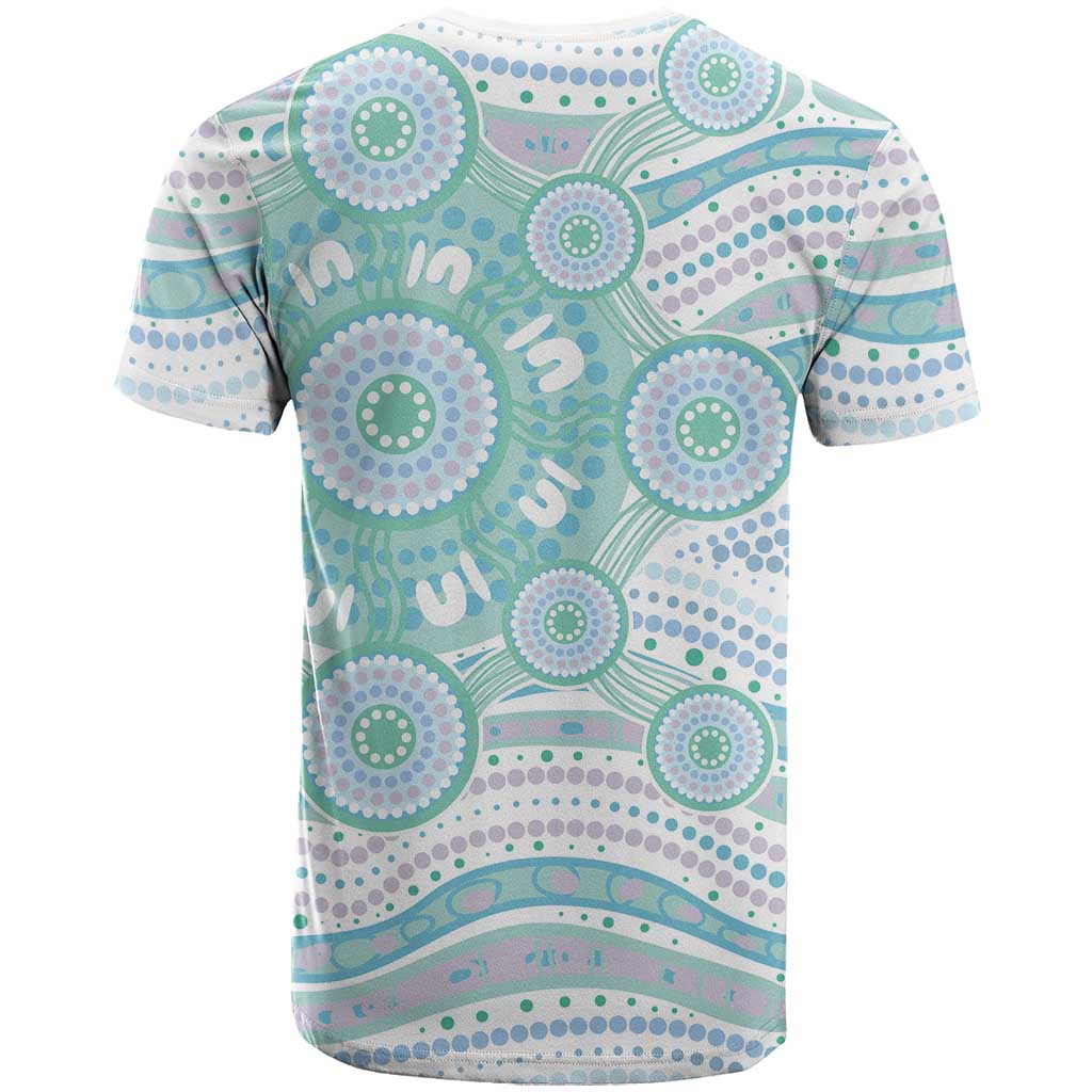 Australian Indigenous Aboriginal Art T Shirt Vivid Pastel Teal Green