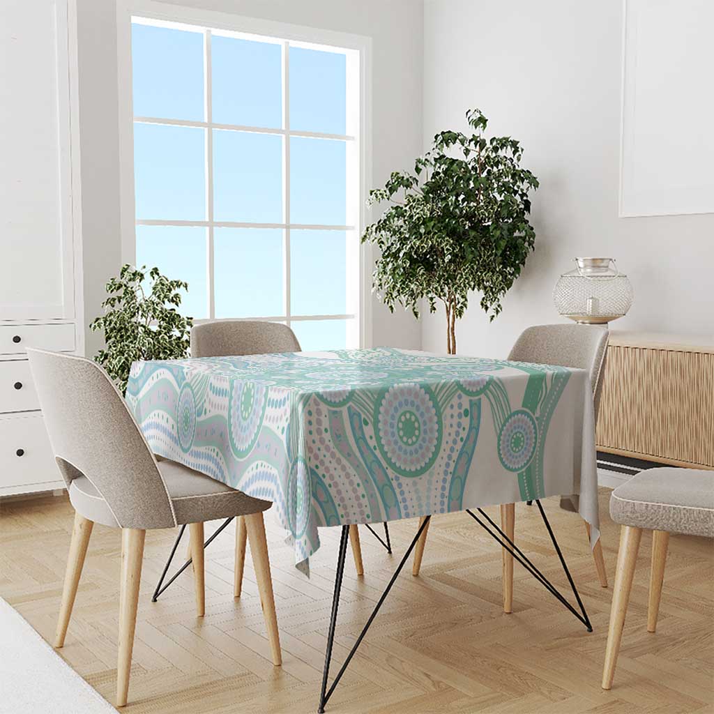 Australian Indigenous Aboriginal Art Tablecloth Vivid Pastel Teal Green