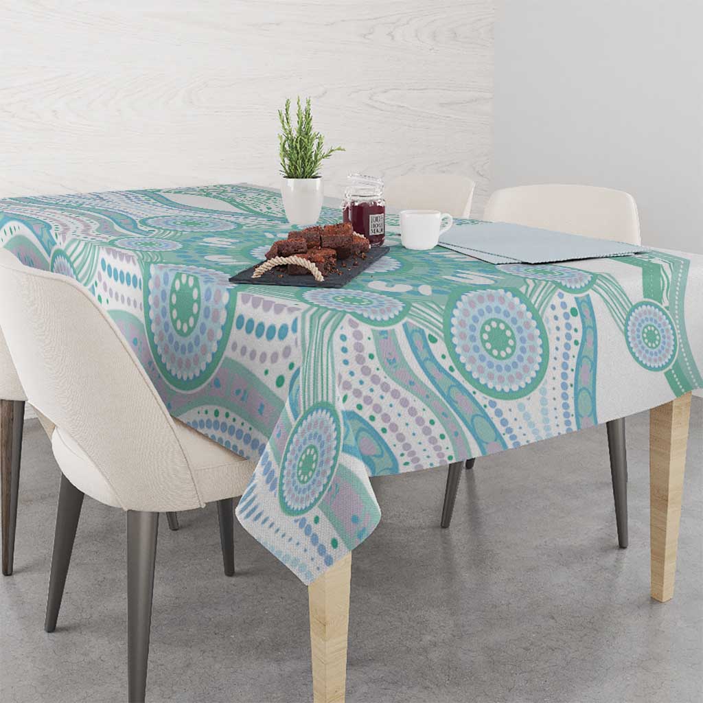 Australian Indigenous Aboriginal Art Tablecloth Vivid Pastel Teal Green