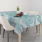 Australian Indigenous Aboriginal Art Tablecloth Vivid Pastel Teal Green