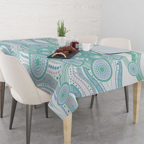 Australian Indigenous Aboriginal Art Tablecloth Vivid Pastel Teal Green