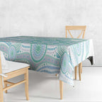 Australian Indigenous Aboriginal Art Tablecloth Vivid Pastel Teal Green