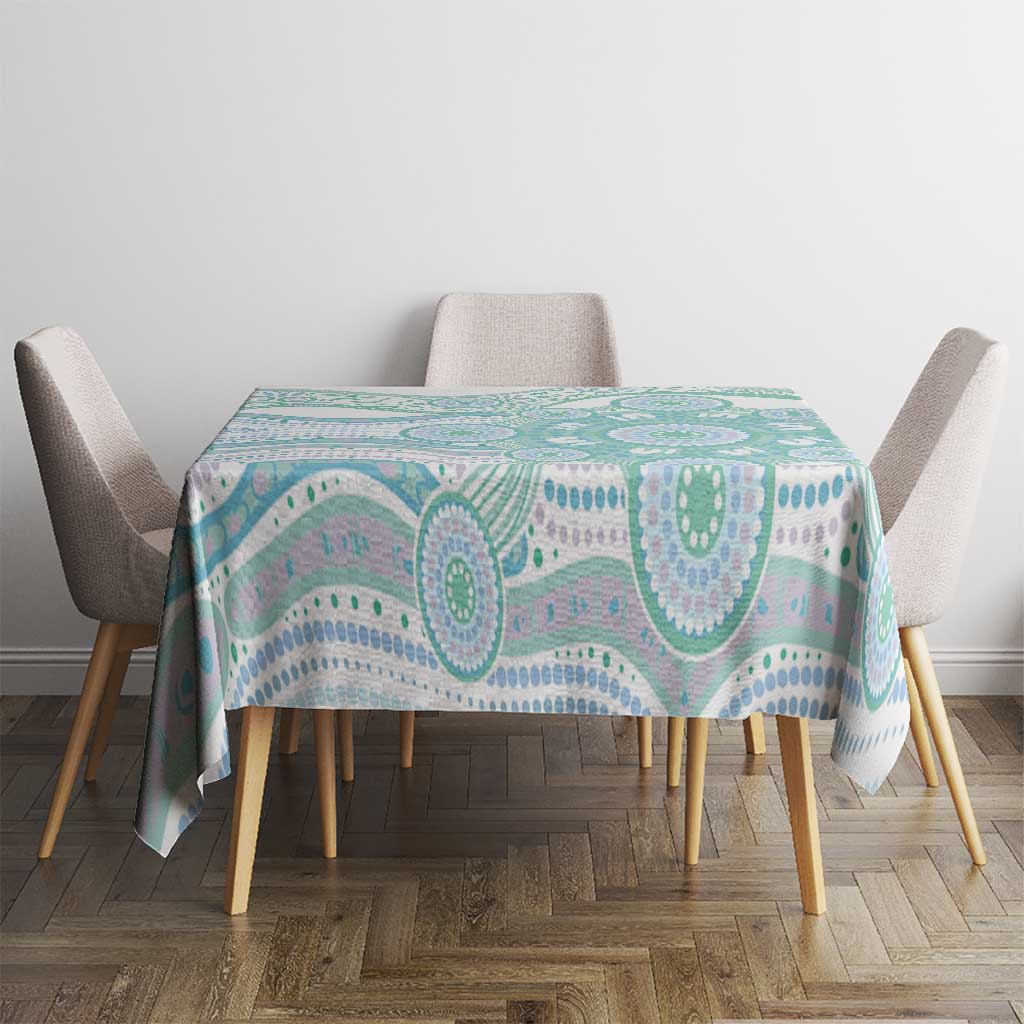 Australian Indigenous Aboriginal Art Tablecloth Vivid Pastel Teal Green