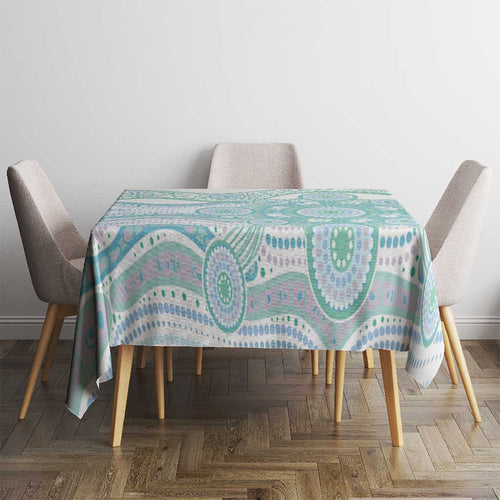Australian Indigenous Aboriginal Art Tablecloth Vivid Pastel Teal Green