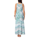 Australian Indigenous Aboriginal Art Tank Maxi Dress Vivid Pastel Teal Green