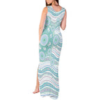Australian Indigenous Aboriginal Art Tank Maxi Dress Vivid Pastel Teal Green