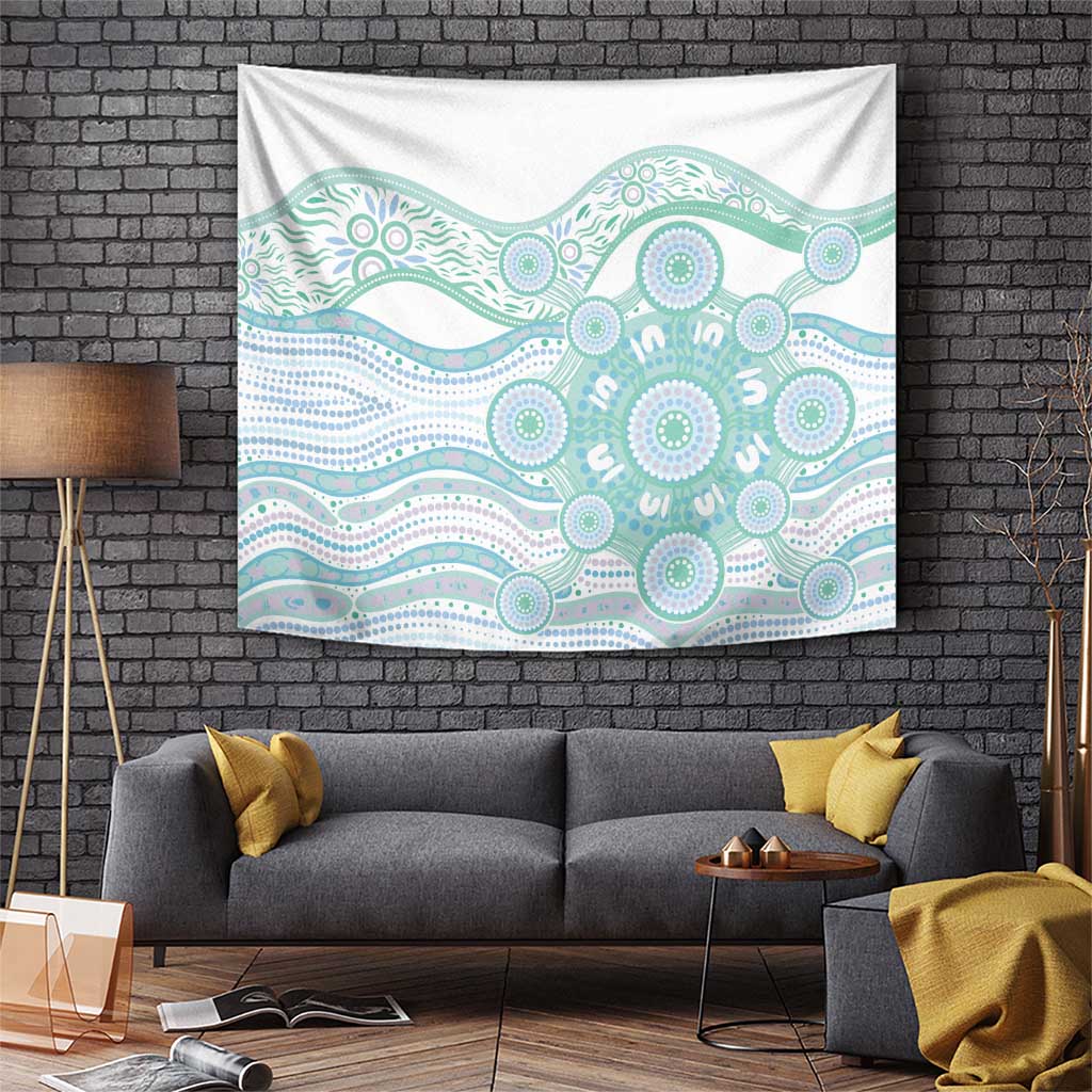 Australian Indigenous Aboriginal Art Tapestry Vivid Pastel Teal Green