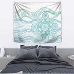 Australian Indigenous Aboriginal Art Tapestry Vivid Pastel Teal Green
