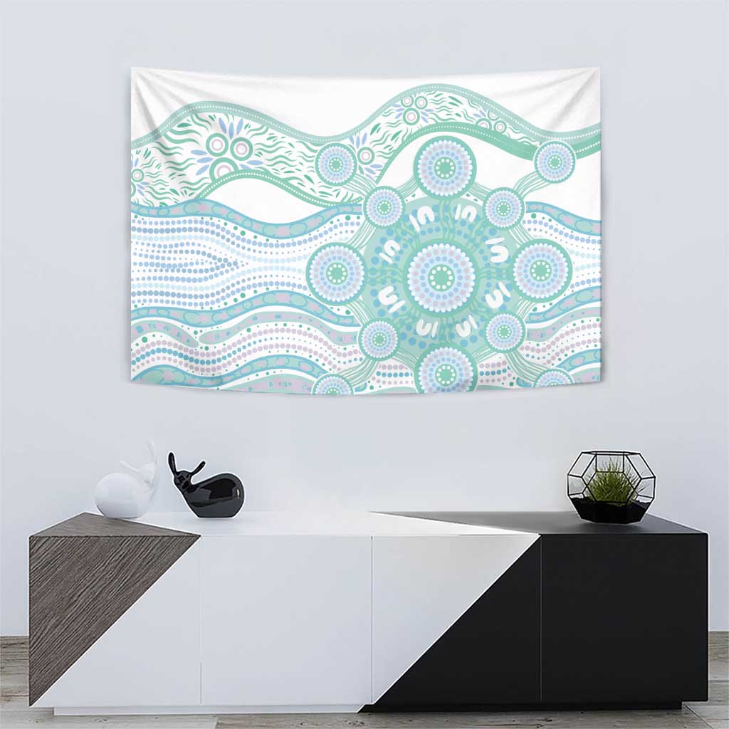 Australian Indigenous Aboriginal Art Tapestry Vivid Pastel Teal Green