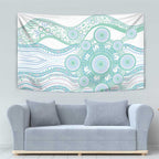 Australian Indigenous Aboriginal Art Tapestry Vivid Pastel Teal Green
