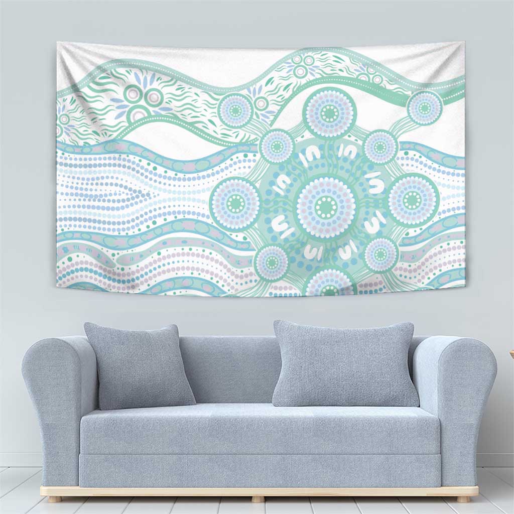 Australian Indigenous Aboriginal Art Tapestry Vivid Pastel Teal Green